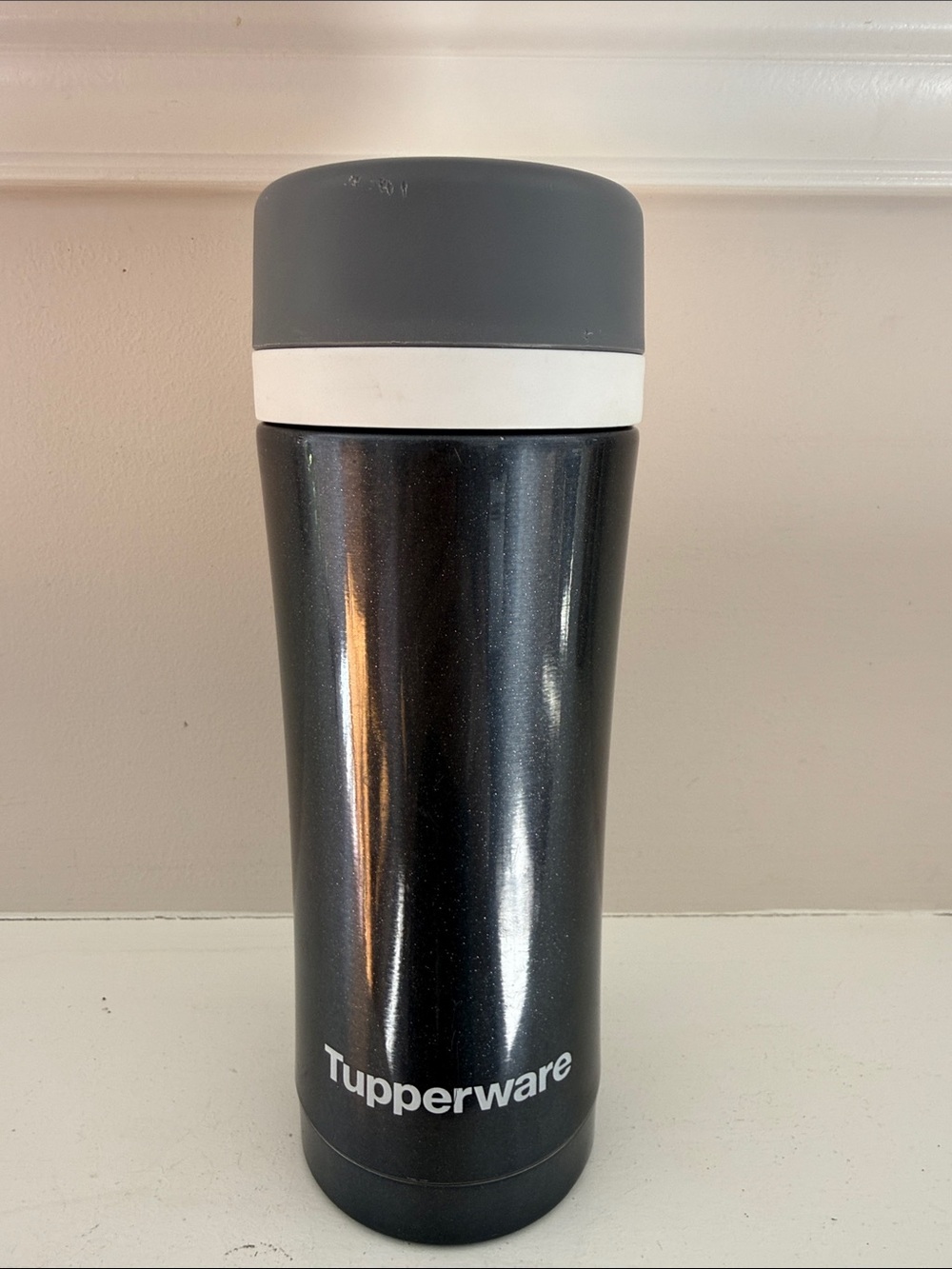 Tupperware Black sparkle Travel Tumbler with Gray and White Accents